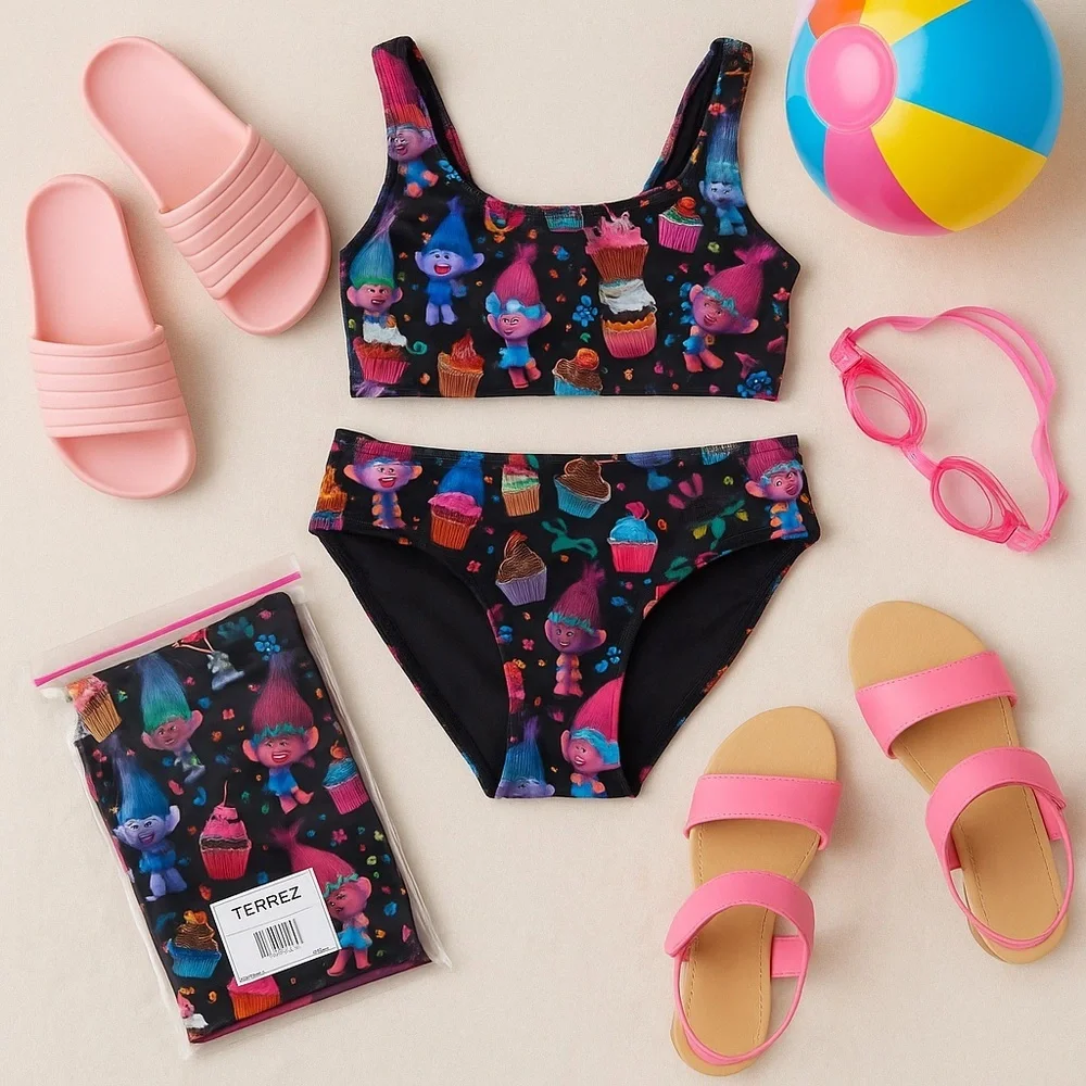 NWOT in Manufacturer Bag TERREZ Trolls Cupcake Sports Bra Bikini Girls 14